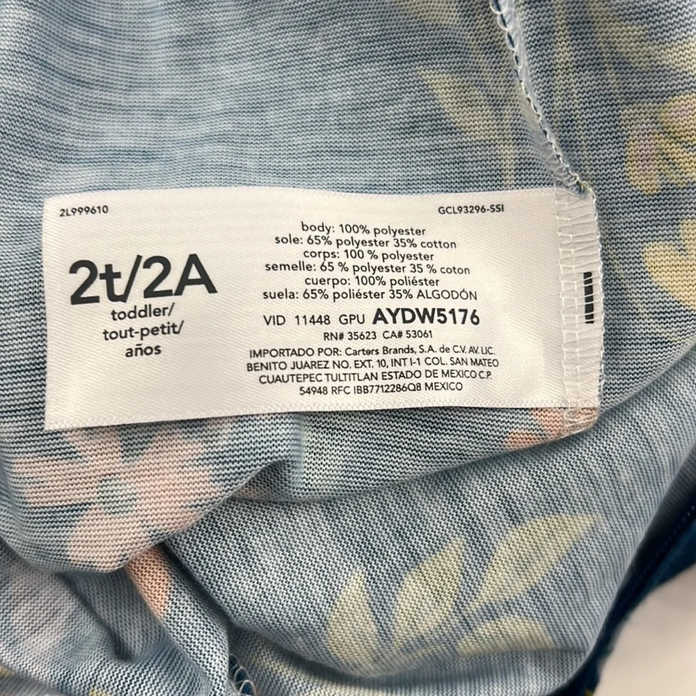 Carter’s Zippered Blue & Floral Onesie, Size 2T
